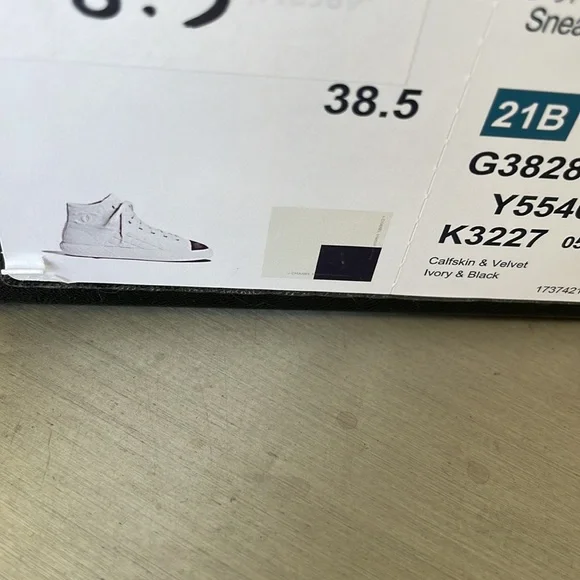 Chanel 21b high top white black quilted trainer cap toe velvet sneakers sz 38.5 - Picture 12 of 12